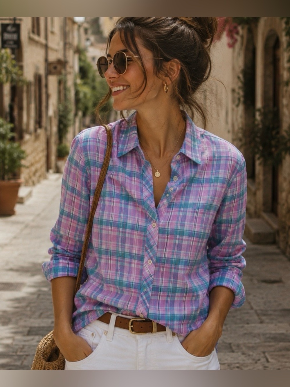 Talbots Cotton Button Front Shirt – Tulip Plaid | Women’s Size M